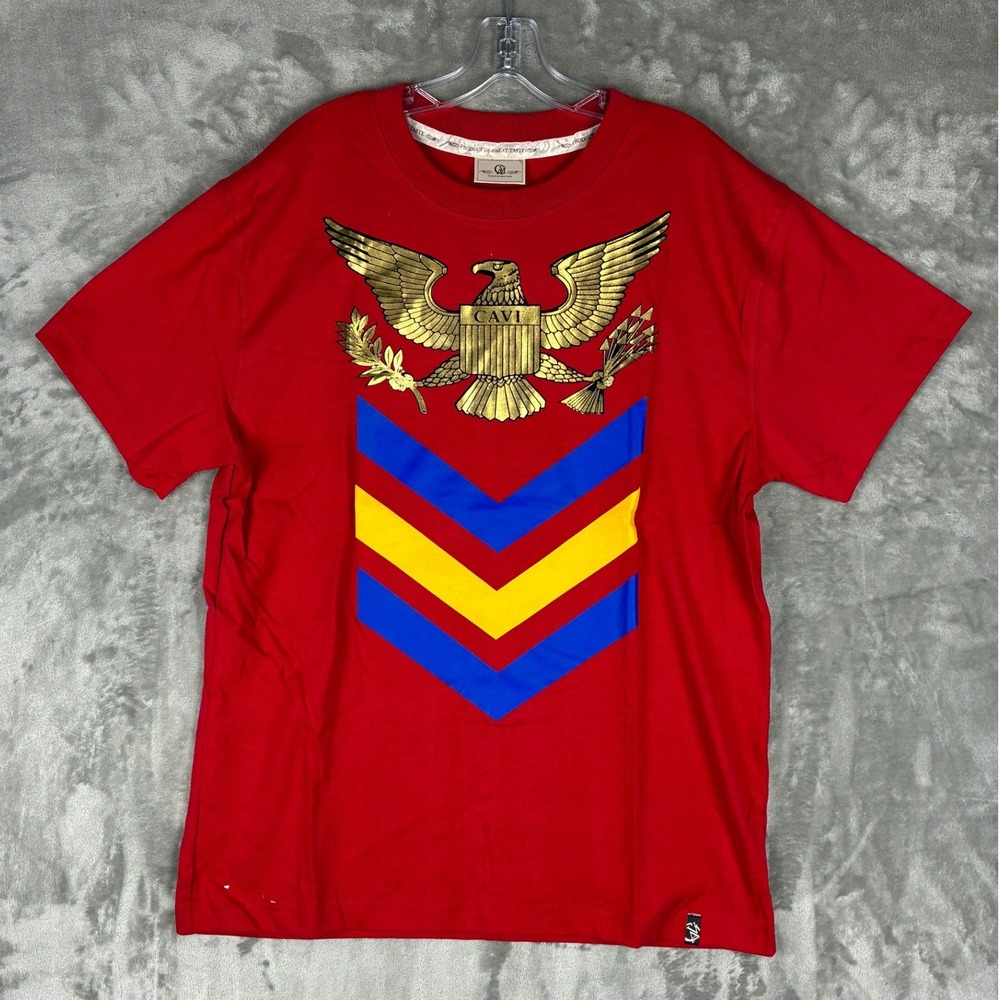 Cavi Mens Red Graphic T-Shirt Eagle Crest‎ Chevron Gold Blue Size Large RN123358